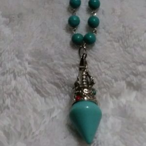 Fabulous Silver, Turquoise and Red Coral Necklace